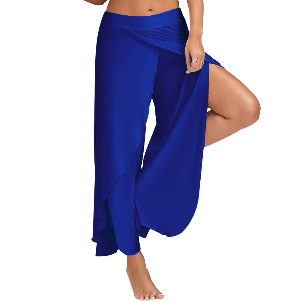 Women plus Size Wide Leg Pants Loose Fitness Dance Yoga Split Trousers Female Elastic Wasit Casual Workout Solid Summer Clothing