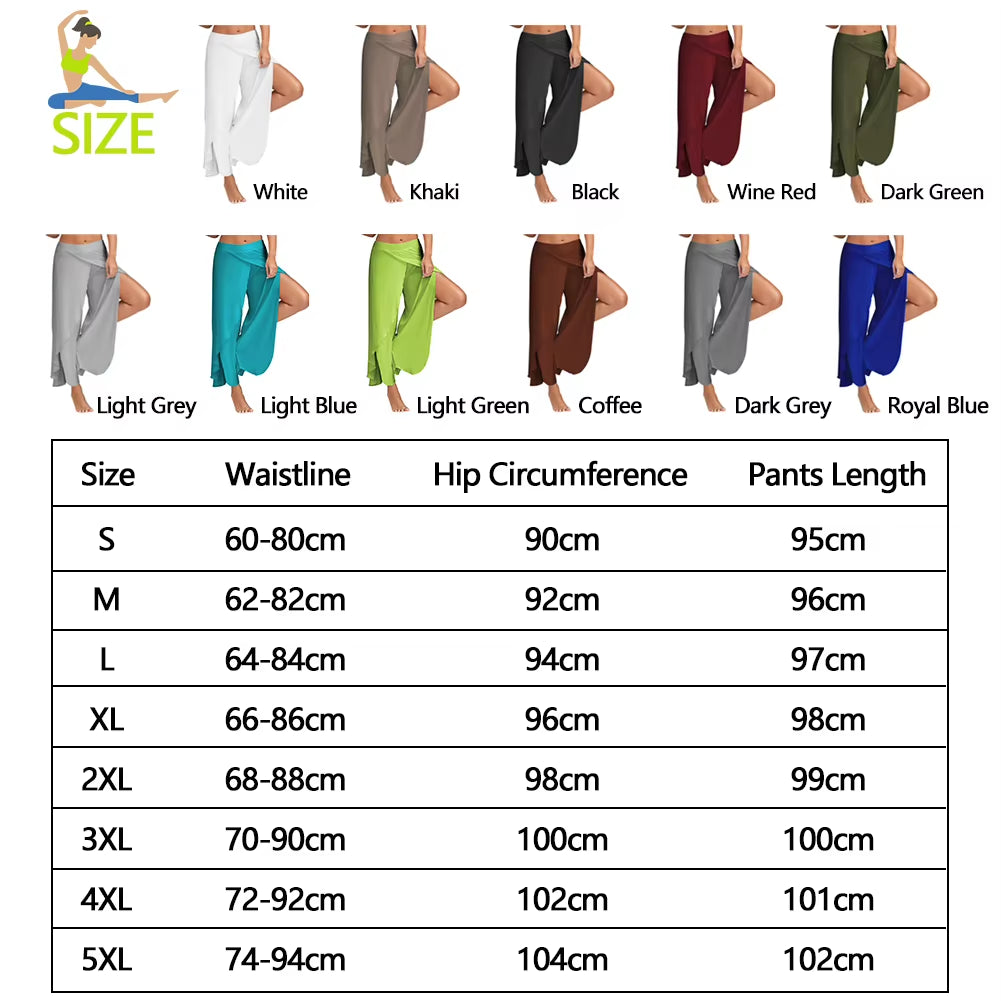 Women plus Size Wide Leg Pants Loose Fitness Dance Yoga Split Trousers Female Elastic Wasit Casual Workout Solid Summer Clothing