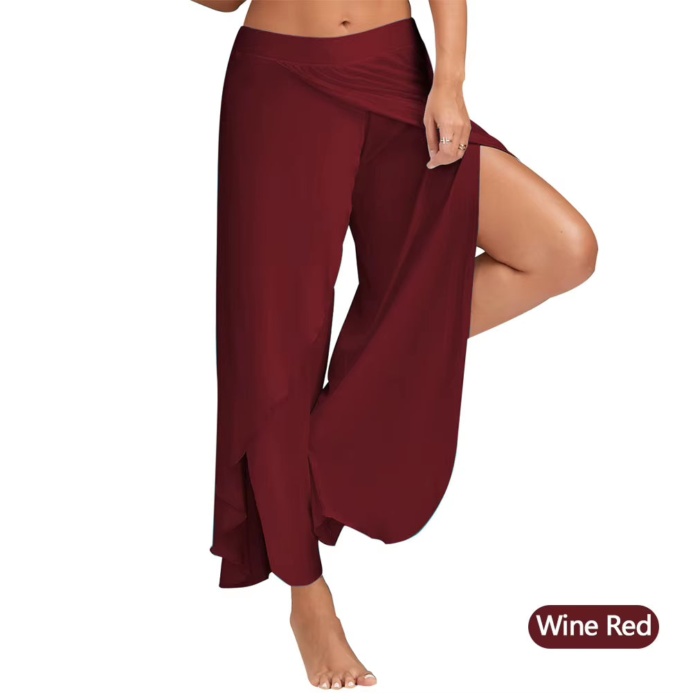 Women plus Size Wide Leg Pants Loose Fitness Dance Yoga Split Trousers Female Elastic Wasit Casual Workout Solid Summer Clothing